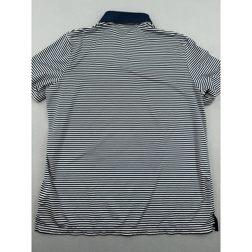 Polo Ralph Lauren Performance Short Sleeve Polo Mens L Navy Blue Striped Preppy